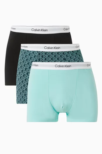 Logo Boxer Trunks in Stretch-cotton, Set of 3