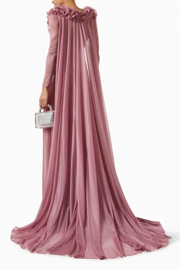 Strapless dress paired with a detachable sheer long sleeves top with floral details on the shoulder:Pink    :46|218642426