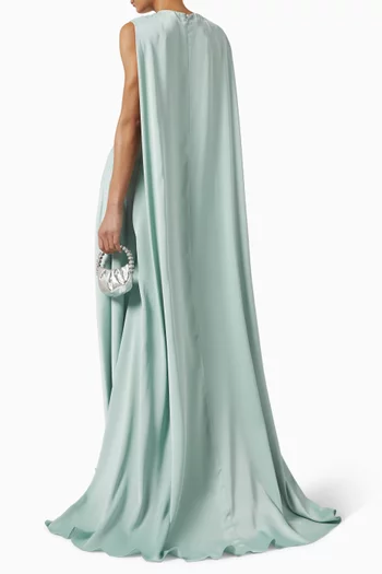 Slim-cut draped dress with an asymmetrical sheer overskirt, a slit on the side with a cape:Light/Pastel Blue:40|218642429