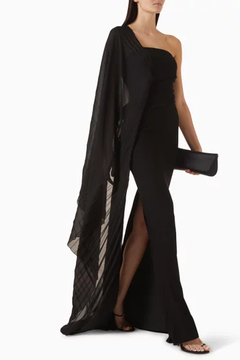 Asymmetric Drape Dress in Crepe & Satin