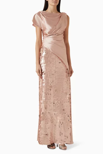Asymmetrical Sequin-embellished Dress in Satin