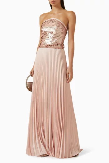 Sequin-embellished Pleated Gown