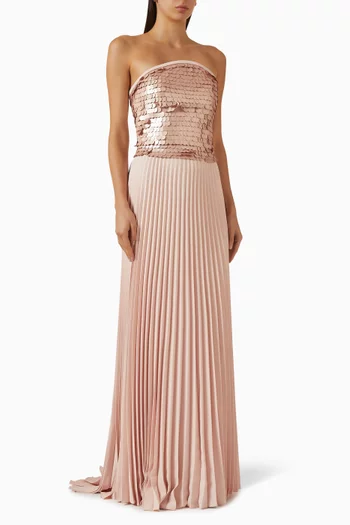 Sequin-embellished Pleated Gown
