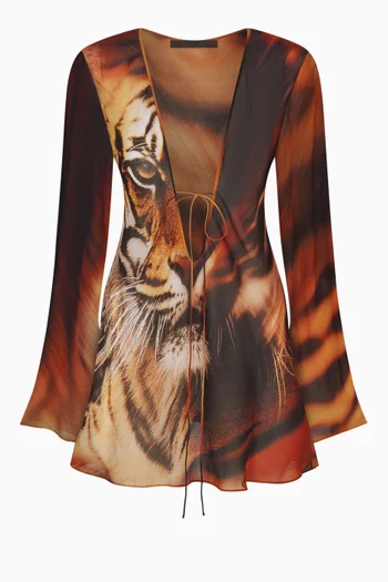 Roberto Cavalli x SKIMS Long Sleeve Mini Dress in Chiffon