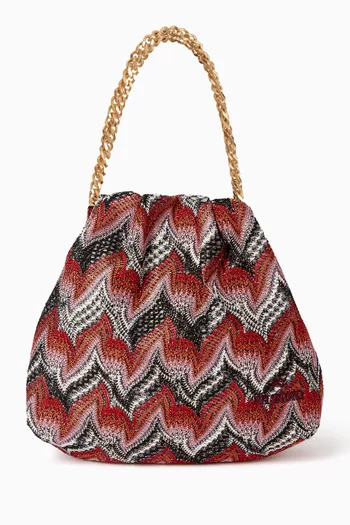 Zigzag Drawstring Pouch in Lurex-knit