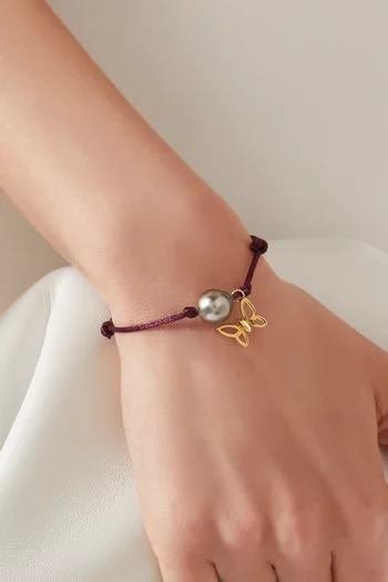 Pearl & Butterfly Charm Bracelet in 18kt Gold