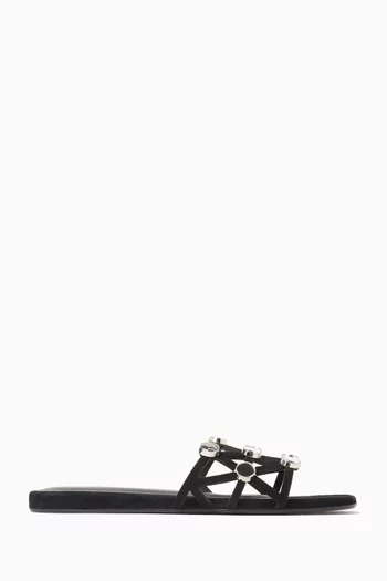 Grid Embellished Slides in Suede