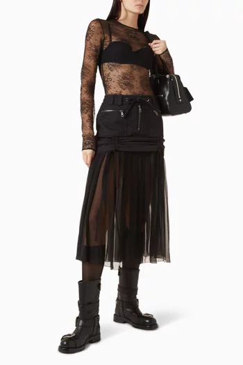 Midi Skirt in Silk-twill & Chiffon