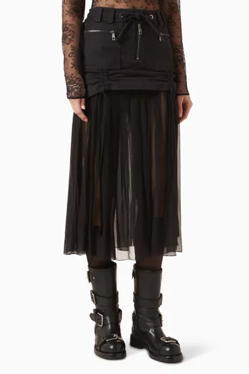 Midi Skirt in Silk-twill & Chiffon