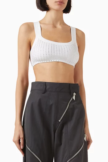 Rhinestone-embellished Crop Top in Rib-knit