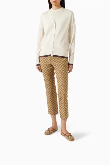 حذاء باليرينا ماري جين مرصع بالكريستال بكعب مسطح قنب بنقشة شعار حرفي GG‏