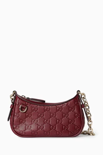 GG Emblem Mini Shoulder Bag in Embossed Leather
