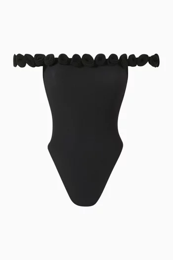 لباس سباحة قطعة واحدة بأكتاف مكشوفة وورود