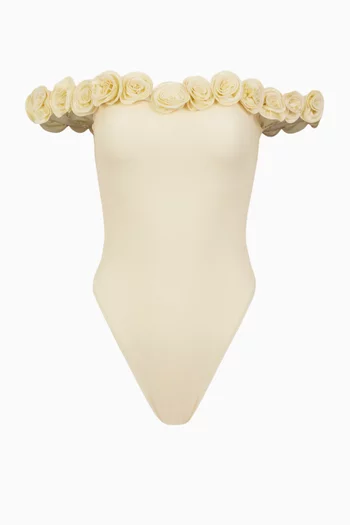 لباس سباحة قطعة واحدة بأكتاف مكشوفة وورود