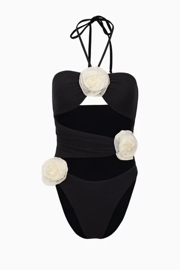 لباس سباحة قطعة واحدة مزين بفتحات وورود