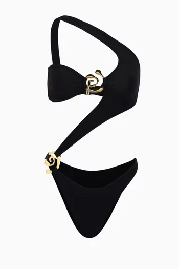 لباس سباحة قطعة واحدة بكتف مكشوف وحلية حلزونية