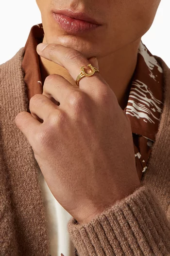 خاتم بحلية مرصعة على شكل حدوة حصان فضة إسترلينية مطلية بالذهب عيار 14