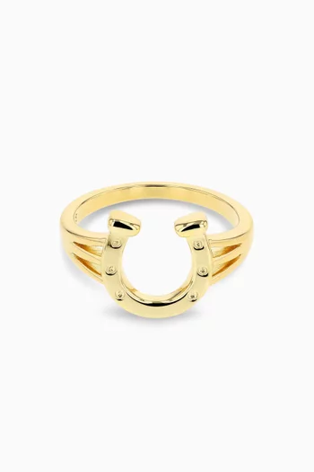 خاتم بحلية مرصعة على شكل حدوة حصان فضة إسترلينية مطلية بالذهب عيار 14