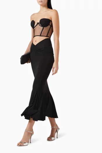 تنورة متوسطة الطول بخصر على شكل حرف V‏ مزيج فيسكوز