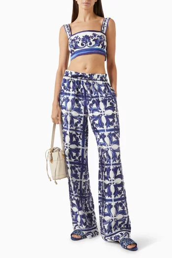 Majolica-print Pants in Silk-twill