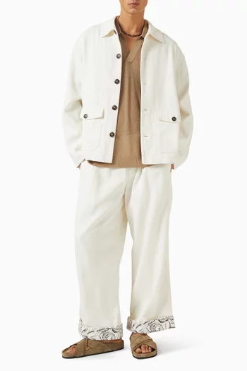 Paisley Embroidered Cuff Pants in Cotton