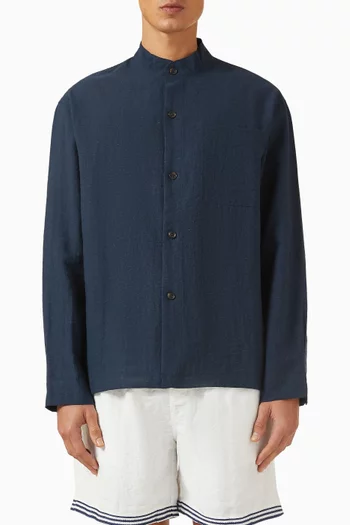 Stand Collar Shirt in Hemp-blend