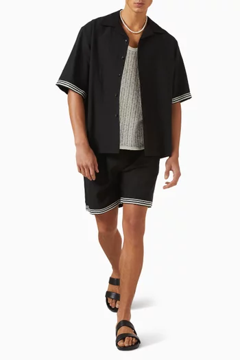 Rope Embroidery Camp Collar Shirt in Linen-blend