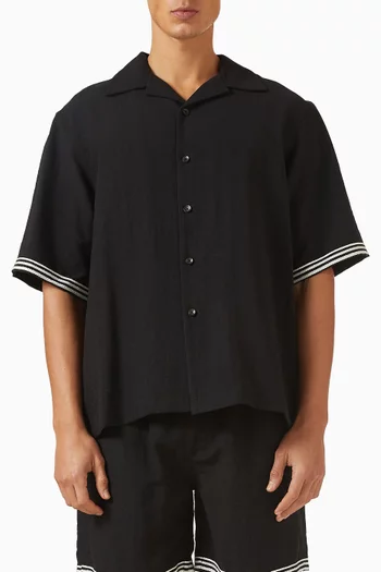Rope Embroidery Camp Collar Shirt in Linen-blend