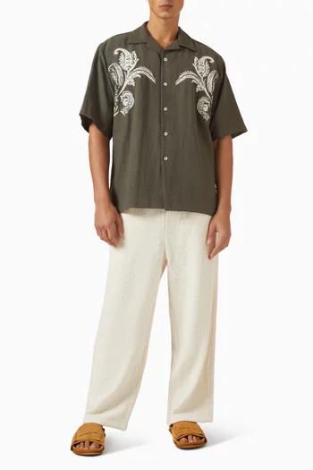 قميص بتطريز نقشة بيزلي مزيج كتان