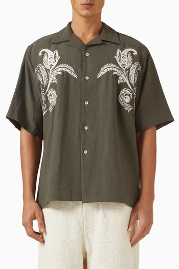 قميص بتطريز نقشة بيزلي مزيج كتان