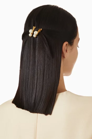 طقم مشابك للشعر جريتل مرصعة باللؤلؤ نحاس مطلي ذهب عيار 18، قطعتان