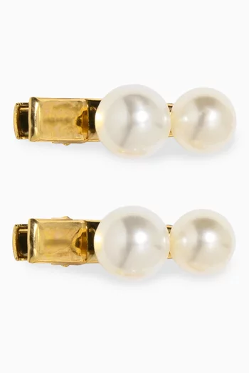 طقم مشابك للشعر جريتل مرصعة باللؤلؤ نحاس مطلي ذهب عيار 18، قطعتان