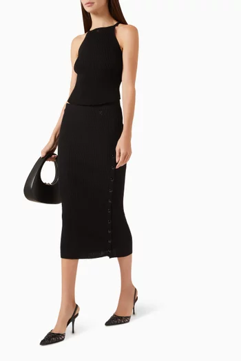 Logo Ribbed Midi Skirt