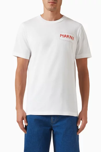 تي شيرت برقعة شعار الماركة قطن عضوي