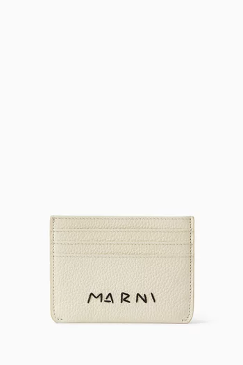 حافظة بطاقات بشعار الماركة مطرز يدويًا جلد