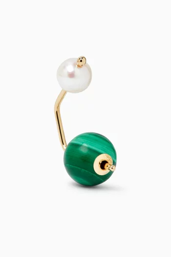 Bumble Bee Pearl & Malachite Single Earring in 10kt Gold