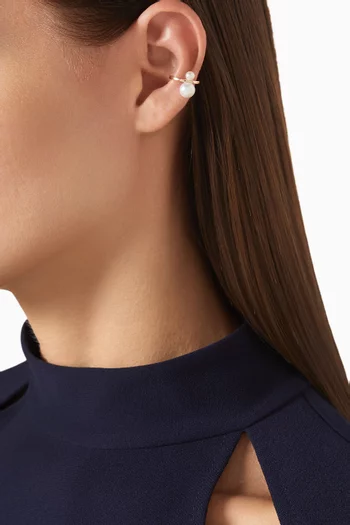 Double Pearl Single Ear Cuff in 10kt Gold
