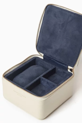 صندوق ساعة وخواتم للسفر جلد بارز الملمس