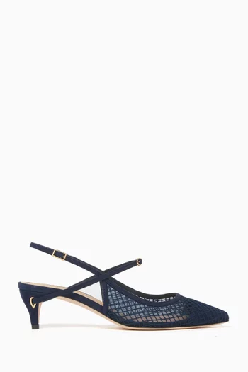 Edoardo 45 Slingback Pumps in Mesh & Suede Leather