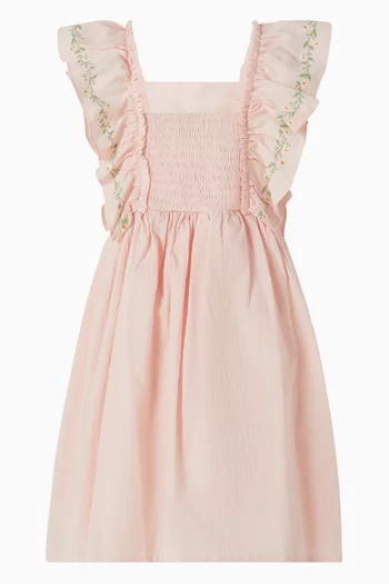 Tess Embroidered Frill Dress in Cotton
