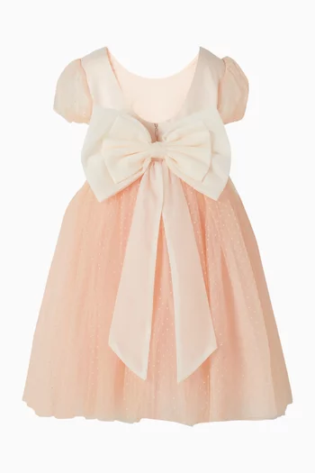 Bow Puff-sleeve Dress in Tulle