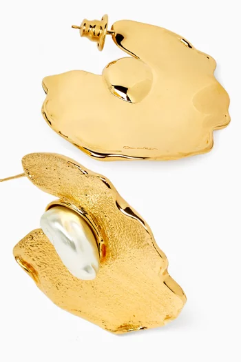 Pearl Lily Pad Earrings in Gold-tone Brass