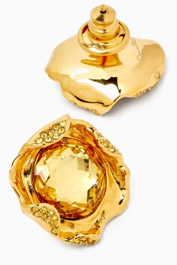 Crystal Nest Stud Earrings in Gold-tone Brass