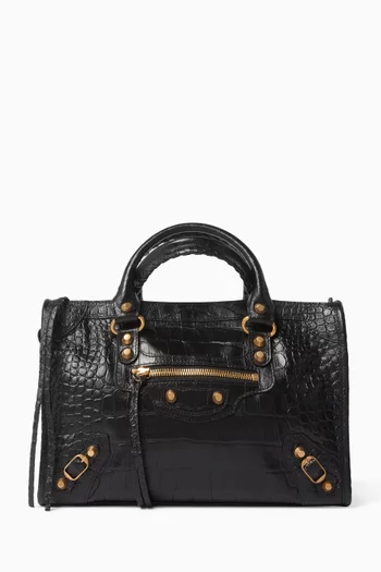 Small Le City Bag in Croc-embossed Calfskin