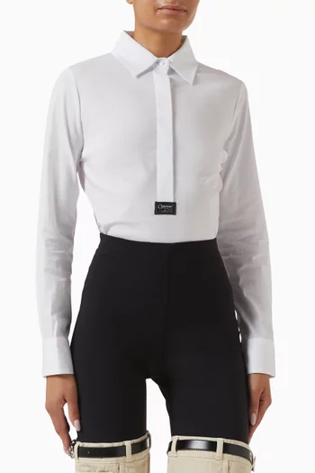 بودي سوت بنمط قميص مزيج قطن