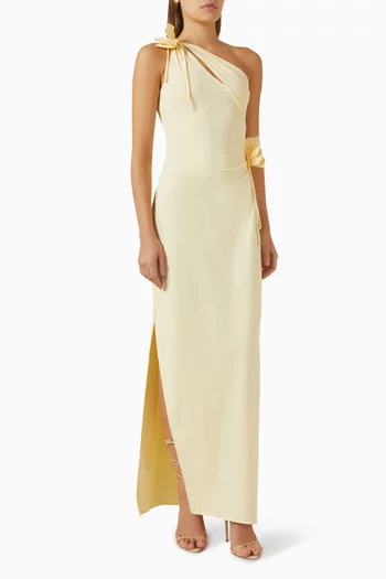 فستان سهرة غير متماثل مزين بزهور