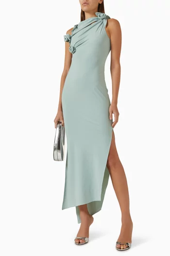 فستان متوسط الطول بفتحة ونقشة زهور