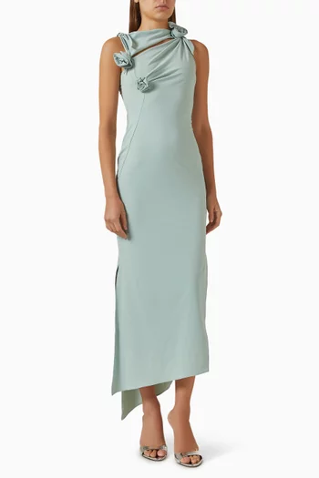 فستان متوسط الطول بفتحة ونقشة زهور