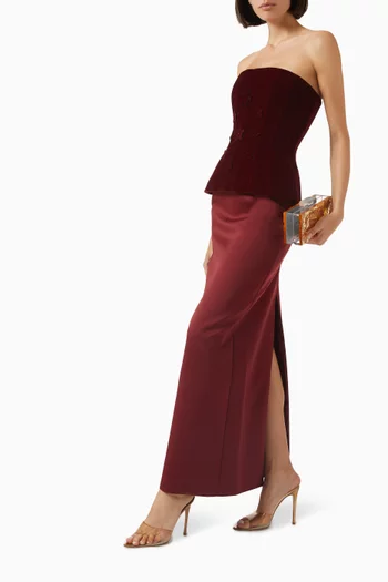 Set Top & Skirt Set in Velvet & Satin
