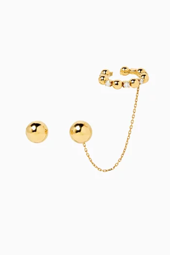 Gifu Diamond Studs & Cuff Earrings in 18kt Yellow Gold